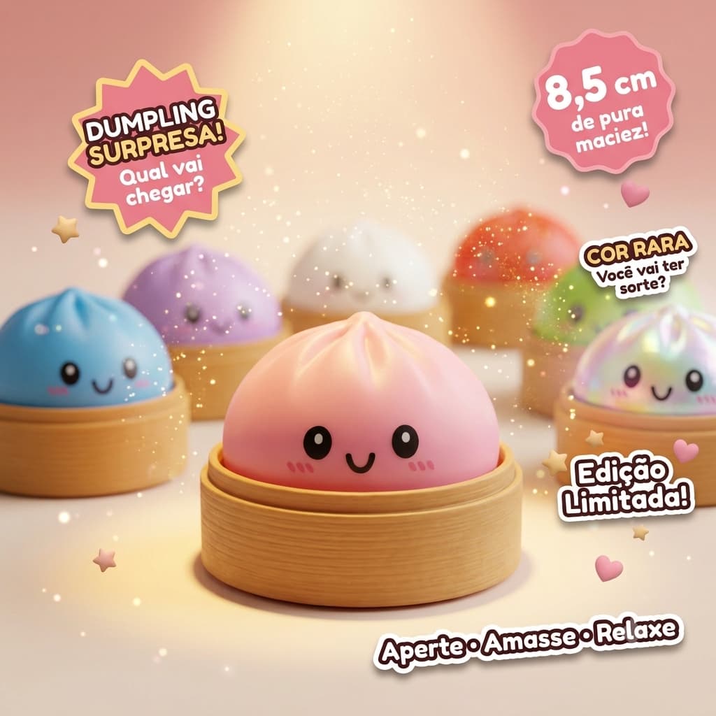 Squishy Dumpling 8,5cm Glitter Antiestresse Brinquedo Sensorial Fofo Edição Rara Surpresa Viral Tik Tok