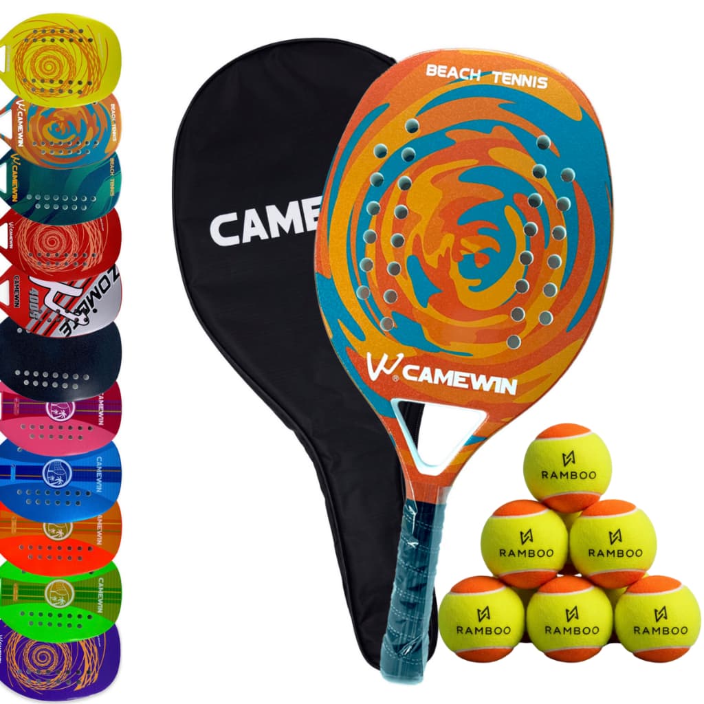 Kit Raquete Beach Tennis Camewin Ultra Leve Nova + 06 bolinhas