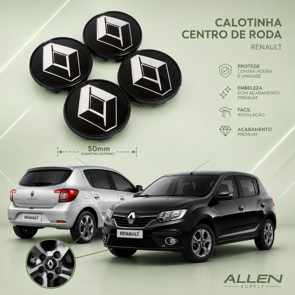 Kit Jogo 4 Calotinhas Miolo Centro De Roda Renault Preto 55