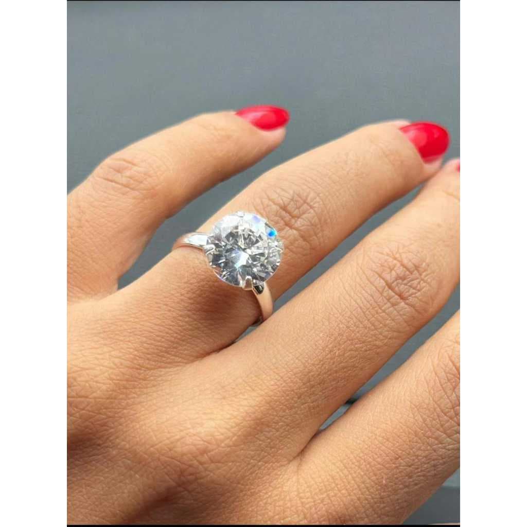 Anel Solitário Prata 925 Virgínia Ajustável Tamanho Regulável Pedra Moissanite 12mm 10mm