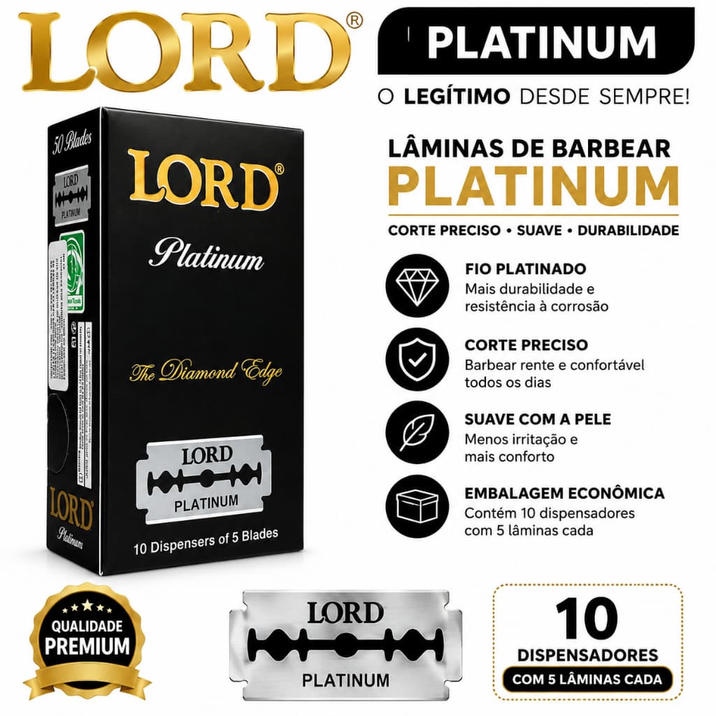 Lâmina de barbear New Lord Platinum de borda dupla com 50