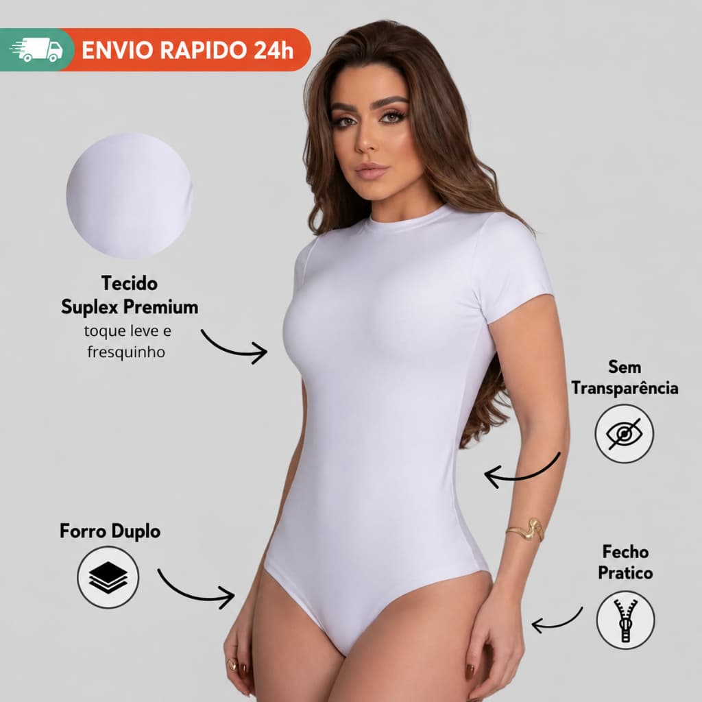 BODY FEMININO SUPLEX PREMIUM MANGA CURTA FORRO DUPLO GOLA REDONDA - ENVIO IMEDIATO