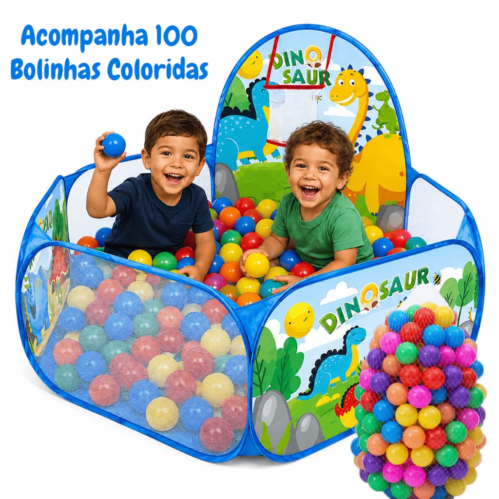 Piscina de Bolinhas Infantil Cercadinho com 100 Bolinhas Desmontável Cesto Basquete