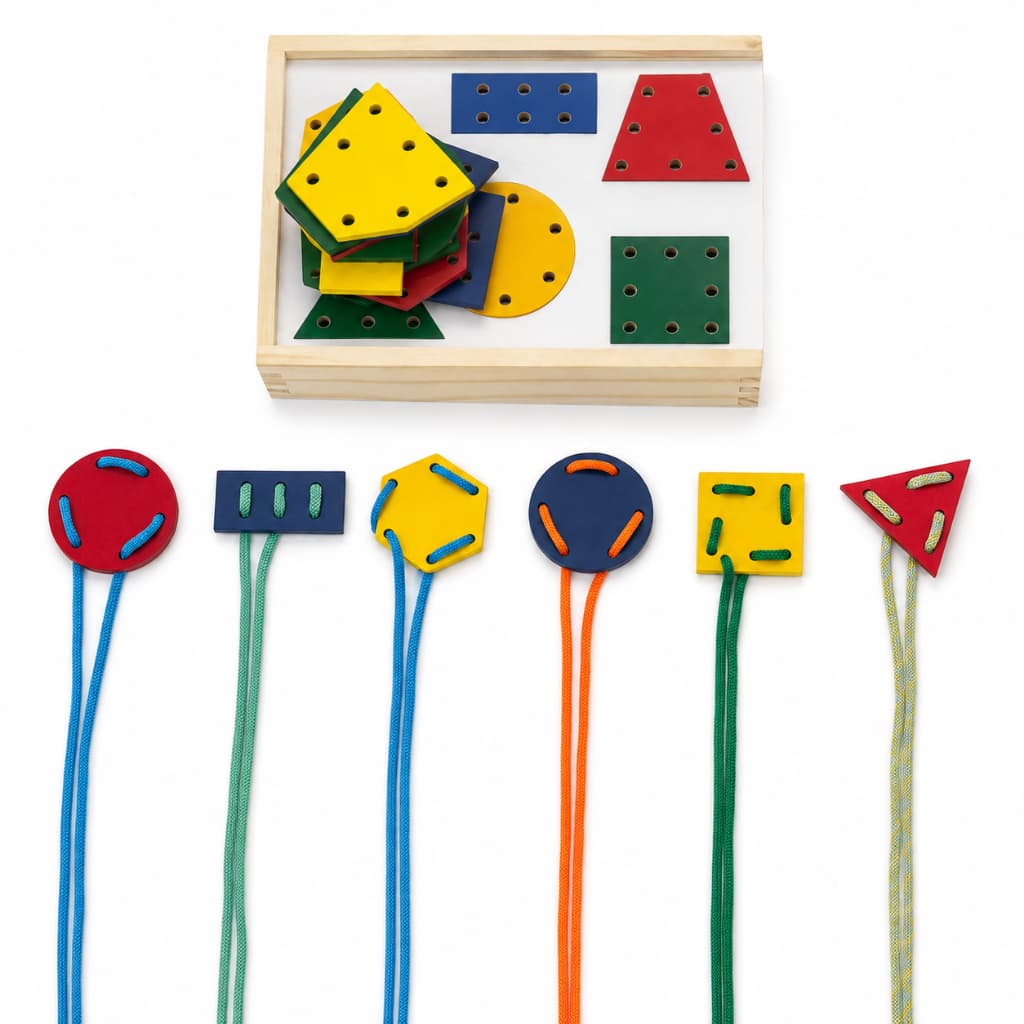 Alinhavos De Formas Geométricas 24 Peças Educativos Brinquedo Coordenação Motora
