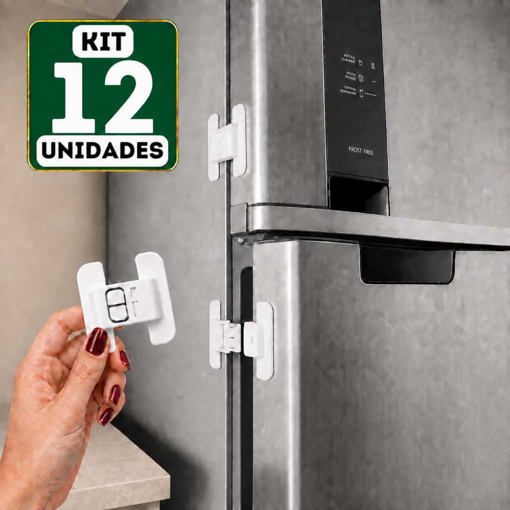 Kit 12 Travas de Segurança para Bebê Armário Geladeira Gavetas Proteção Infantil