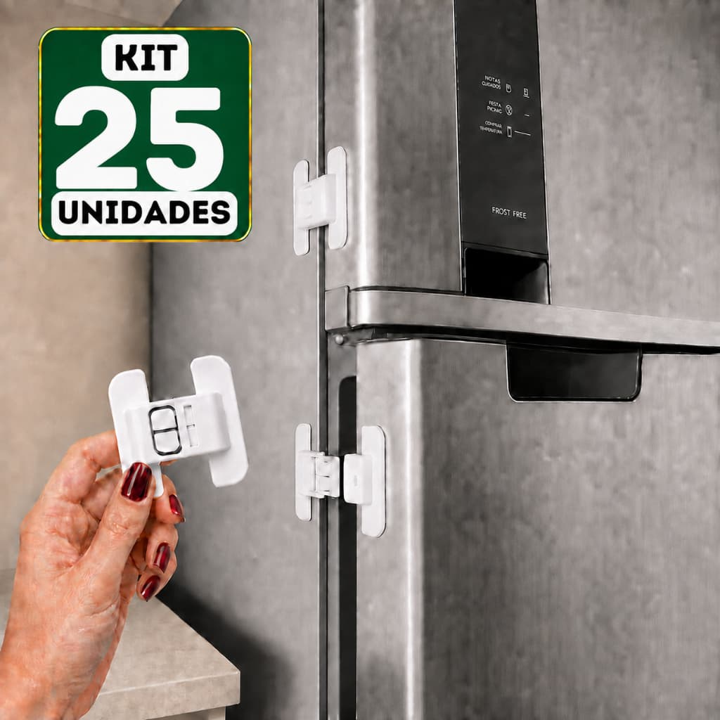 Kit 25 Travas de Segurança Infantil Geladeira Armário Gaveta Proteção Bebê
