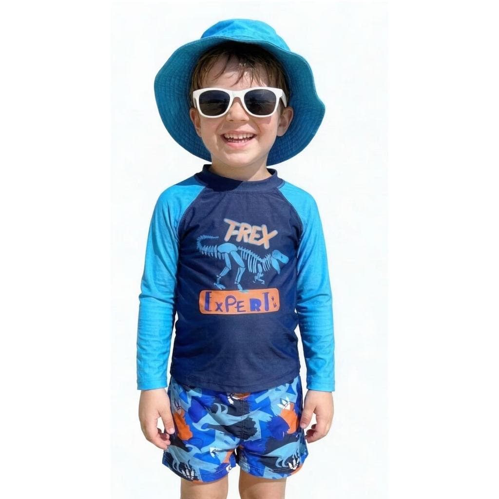 Conjunto Praia Menino Camiseta Uv 50+ Com Sunga E Chapéu Verão-1561