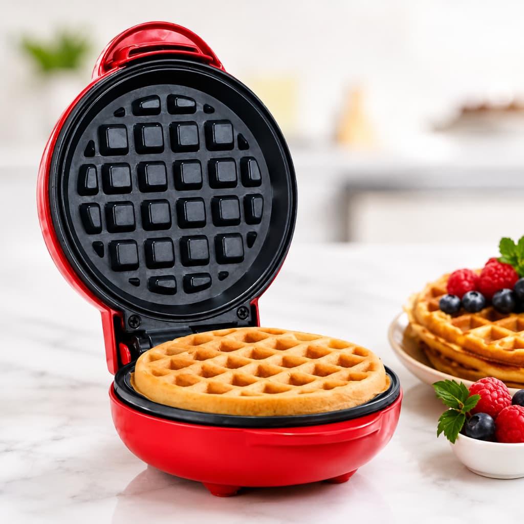 Mini Máquina de Waffle e Panqueca Elétrica Antiaderente Bivolt 220V/110V