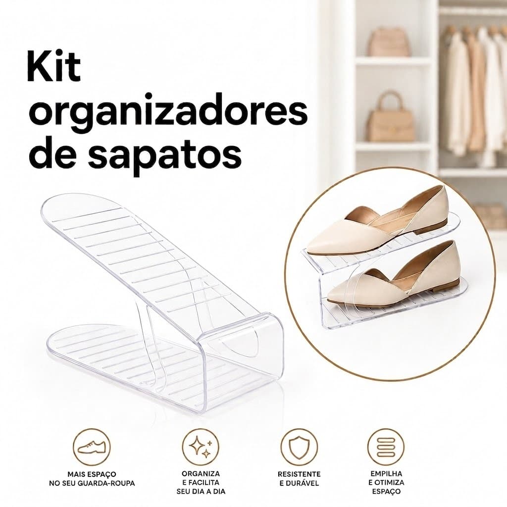 Kit organizadores de sapato salto tênis multiuso para armário closet cristal acrílico