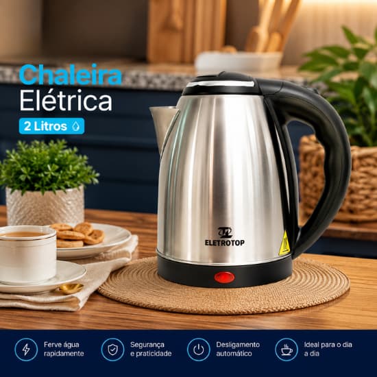 Chaleira Elétrica 2L Inox 220v Eletrotop Fervedor de Água 1500W Desligamento Automático