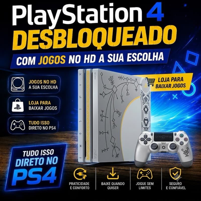 Ps4 Playstation 4 1TB Completo DESBLOQUEADO + Cabo HDMI. Cabo Energia. Video game Original com Garantia