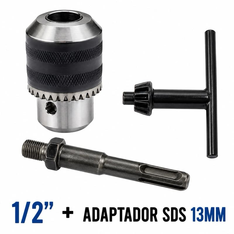 Mandril 13mm 1/2” com Chave + Adaptador SDS para Martelete e Furadeira