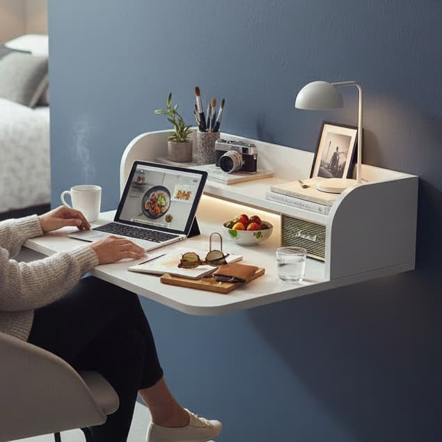Penteadeira Com Prateleira Para Maquiagem Home Office MDF Branco Suspensa