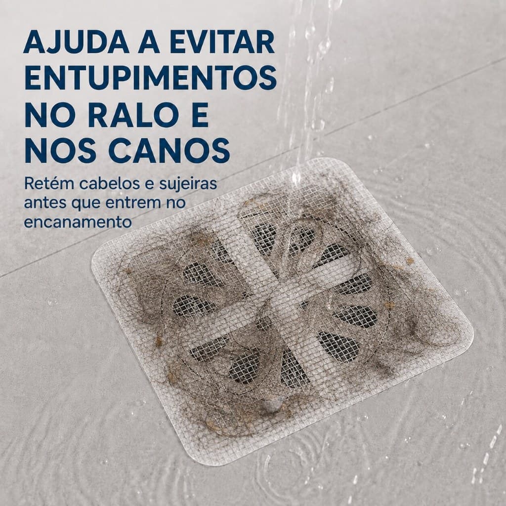 Filtro de Ralo Descartável – Tela Adesiva Protetora Anti-Odor Insetos para Pia Banheiro 10x10cm Kit