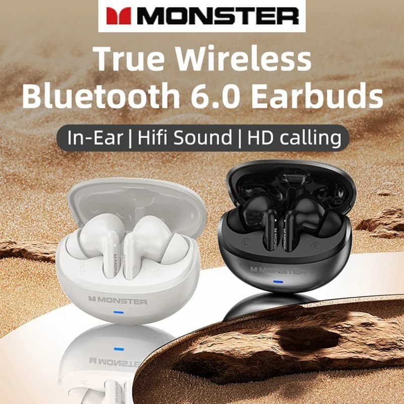 Fone Ouvido Bluetooth 6.0 Monster MQT39 TWS Sem Fio Gamer Baixa Latência Redução Ruído Microfone Preto