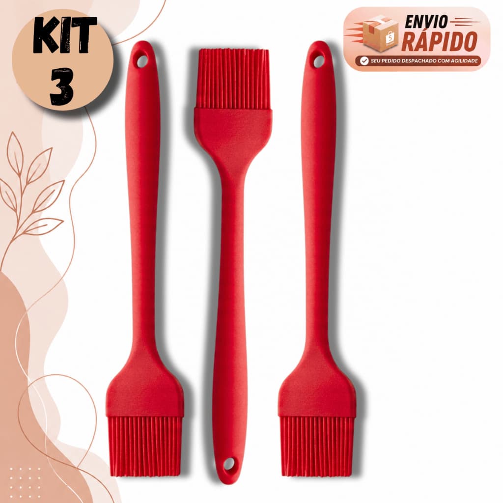 Kit Pincel De Silicone 26cm Para Cozinha Untar Grelha Assadeira Pincelar Molhos Manteiga Azeite