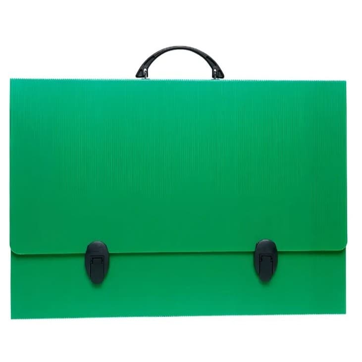 Maleta Pasta Polionda A3 Verde com Alça e Fecho 355x505x35mm Profissional