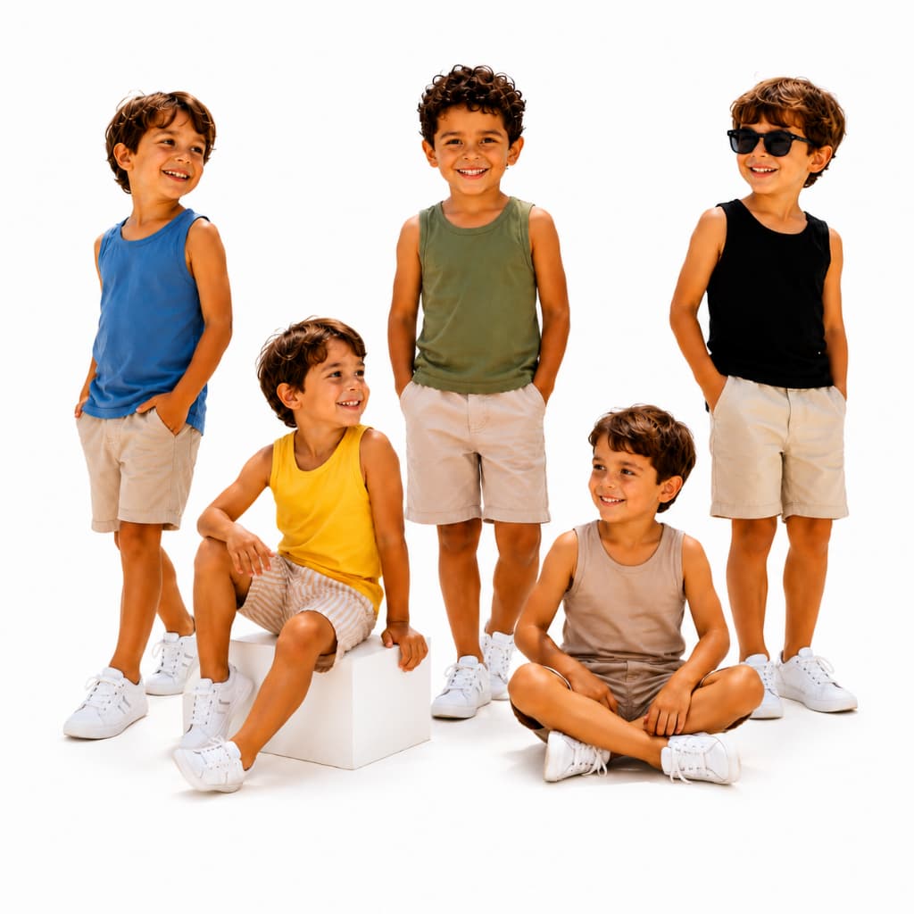 Kit 5 Regatas Infantil Masculina Básica Lisas 100% Algodão Verão 2 à 8 Anos