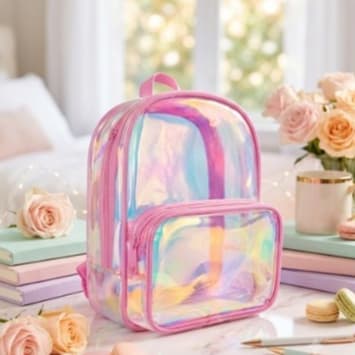 Mochila Infantil Holográfica Transparente Lembrancinha de Festa – Unidade e Kit