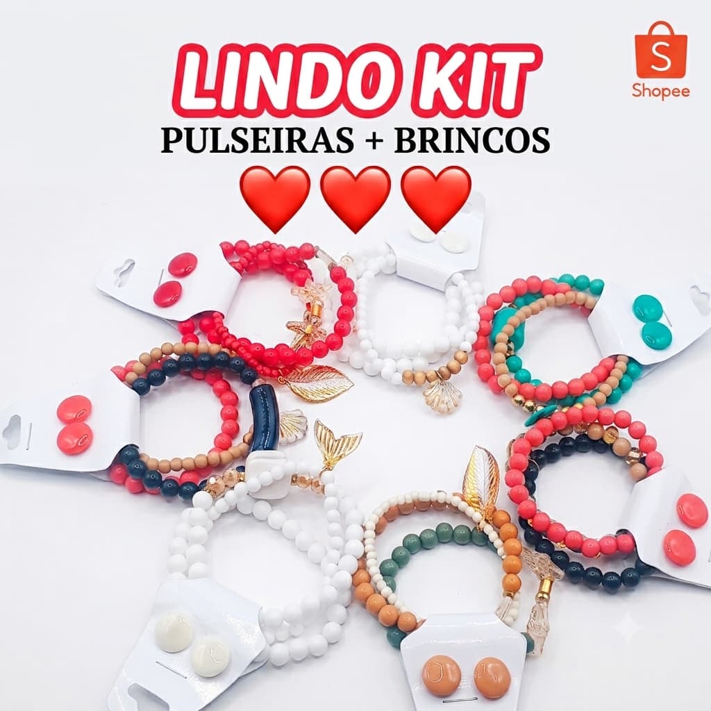 Kit Conjunto Bijuteria 3 Pulseiras de Miçangas + Par de Brincos , Sofisticados e Elegantes
