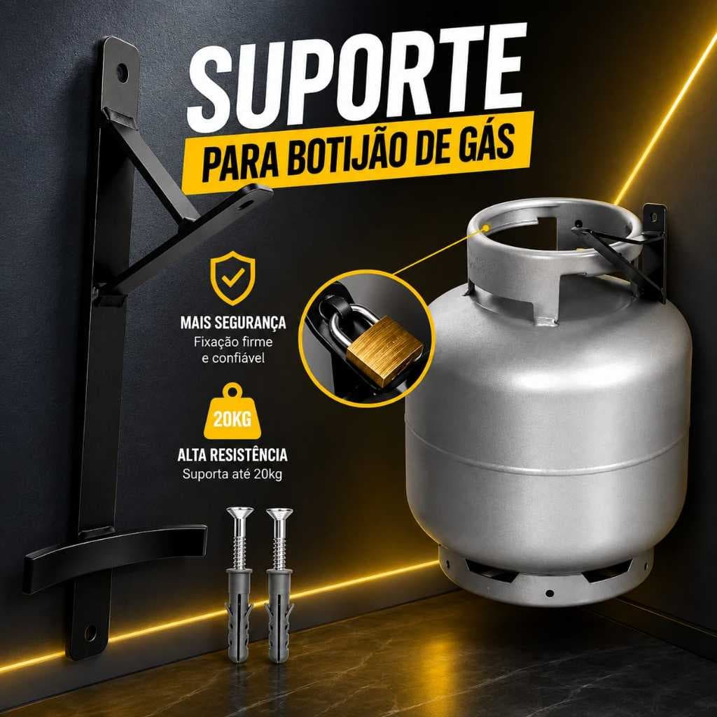 Suporte de botijão de gàs de parede em aço reforçado com buchas e parafuso botijão supenso