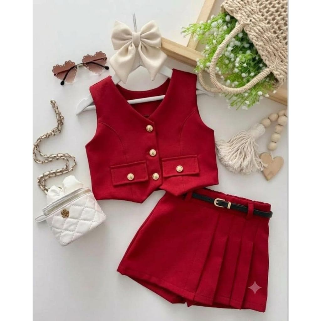Conjunto alfaiataria infantil 4 ao10 anos colete e short saia moda blogueirinha