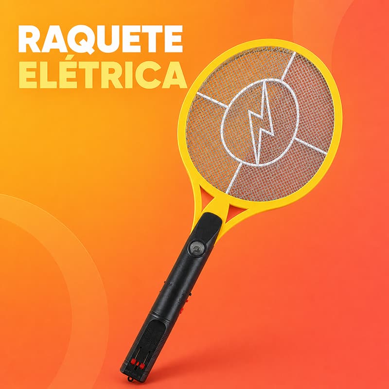 Raquete Elétrica para Mosquitos com Tela Metálica, Cabo Ergonômico e Botão de Acionamento para Quarto, Sala e Varanda