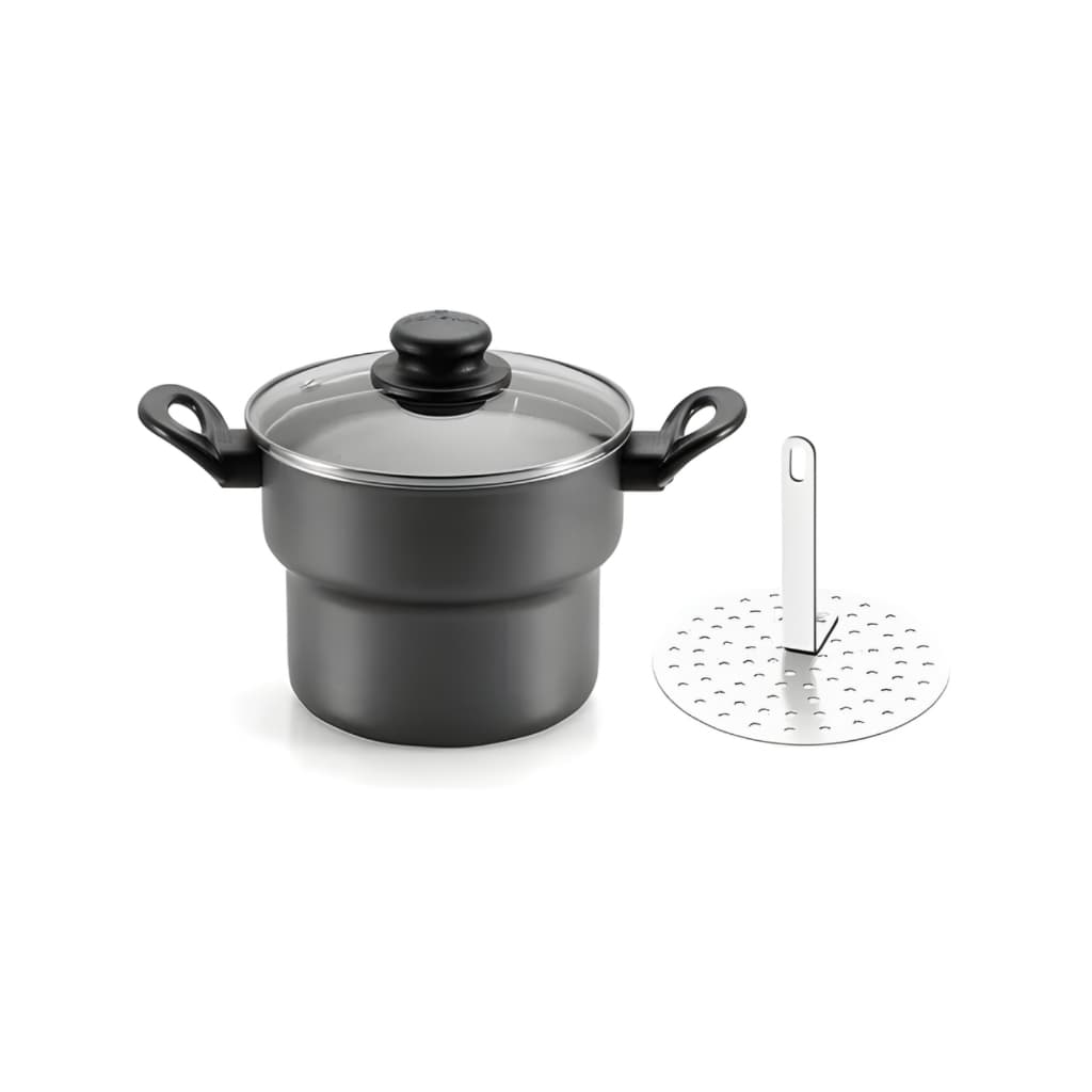 Cuscuzeira Panelux 16cm Antiaderente Teflon Tampa Vidro Alumínio Grafite Magnific
