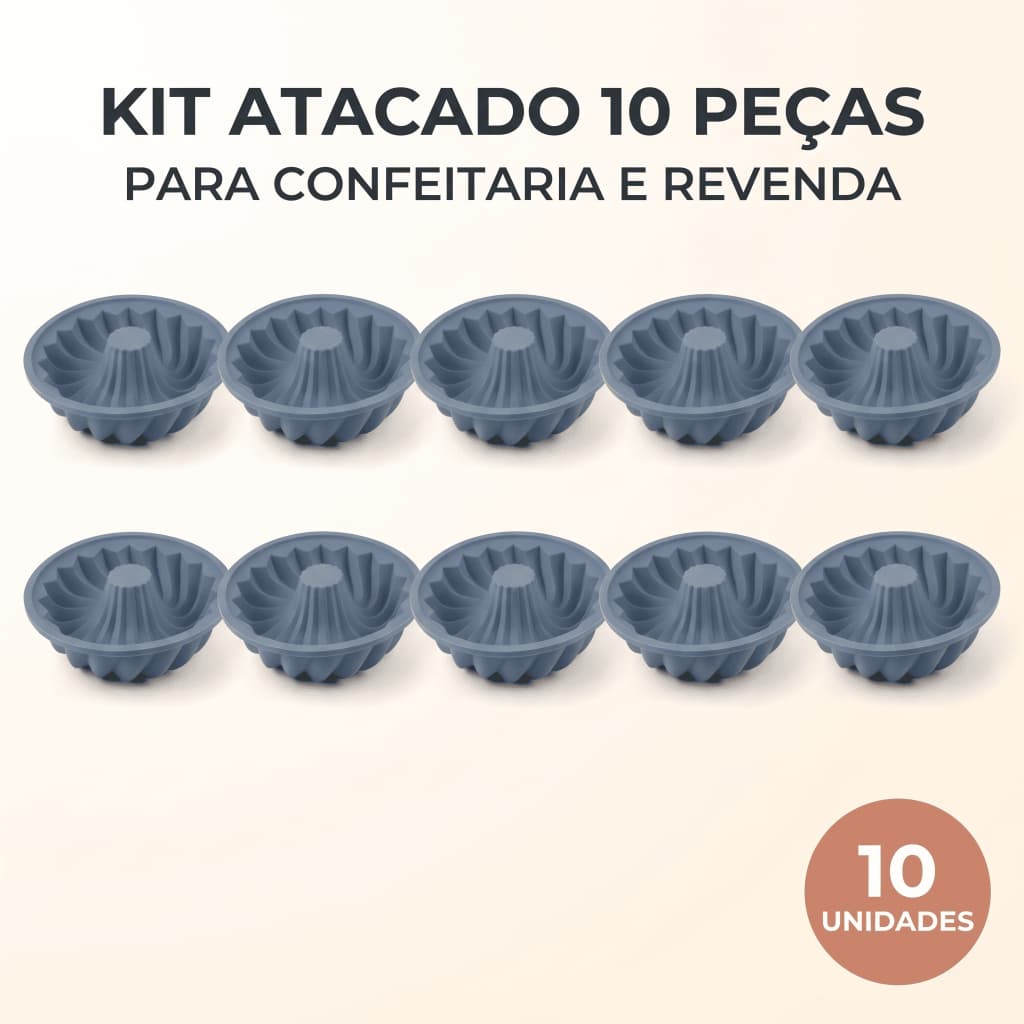 Kit 10 Formas de Silicone para Bolo Pudim Gelatina Antiaderente Redonda Flexível Assadeira Forma de Bolo Cor Sortida