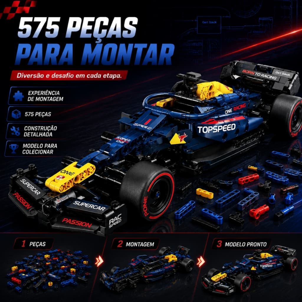 Carro Fórmula 1 Red RB-20 Racing Blocos De Montar 575 Peças  Premium Colecionável