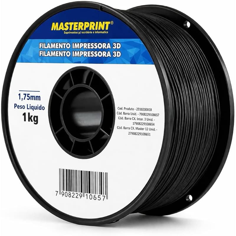 Filamento 3D PETG 1kg 1,75mm impressão Masterprint Premium Preto 3d