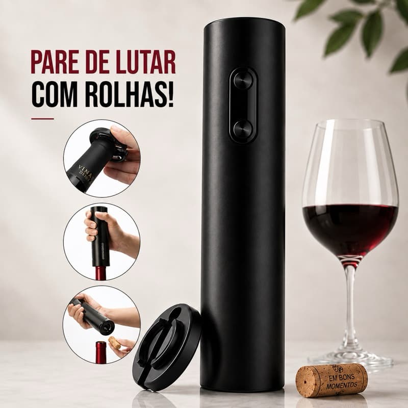 Abridor de Vinho Elétrico Automático  Saca Rolha Profissional Portátil a Pilhas