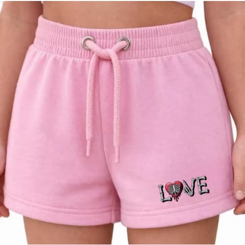 Shorts Premium Infantil Algodão Feminino Várias Cores Estampa Love Coração Esqueleto