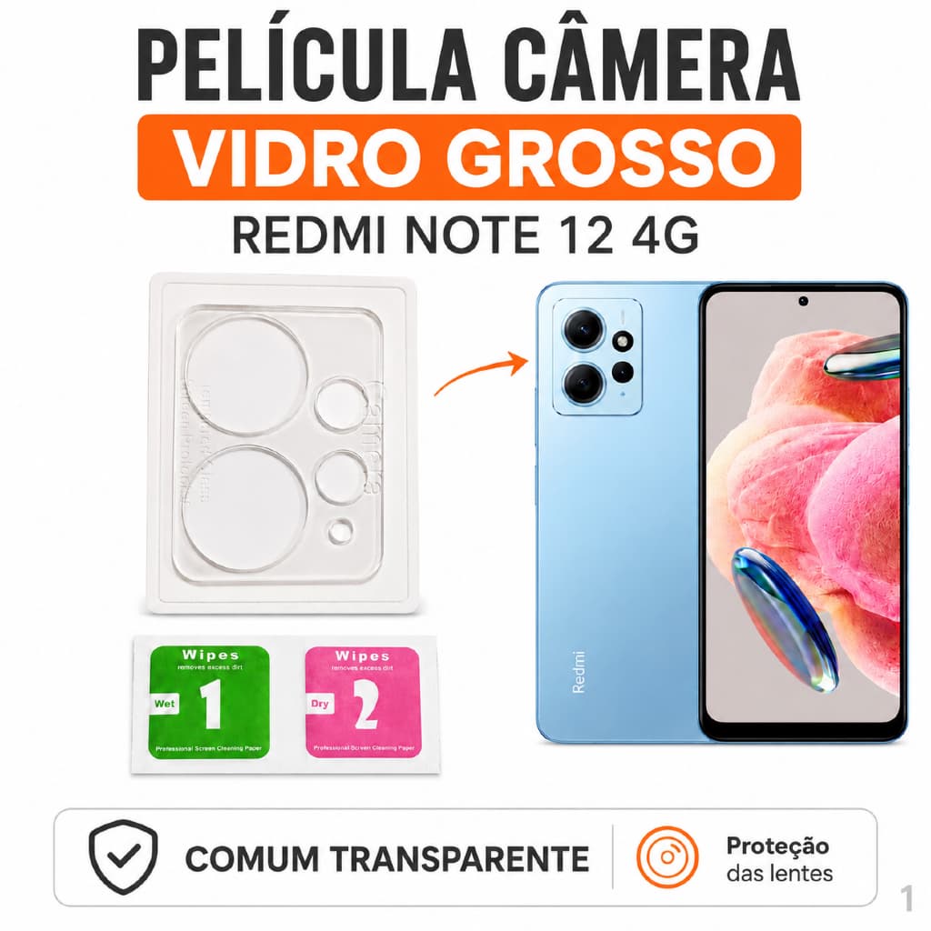 Pelicula Redmi Note 12 4G Câmera Vidro Grosso Peliculas Transparente com Proteção e Alta Resistência