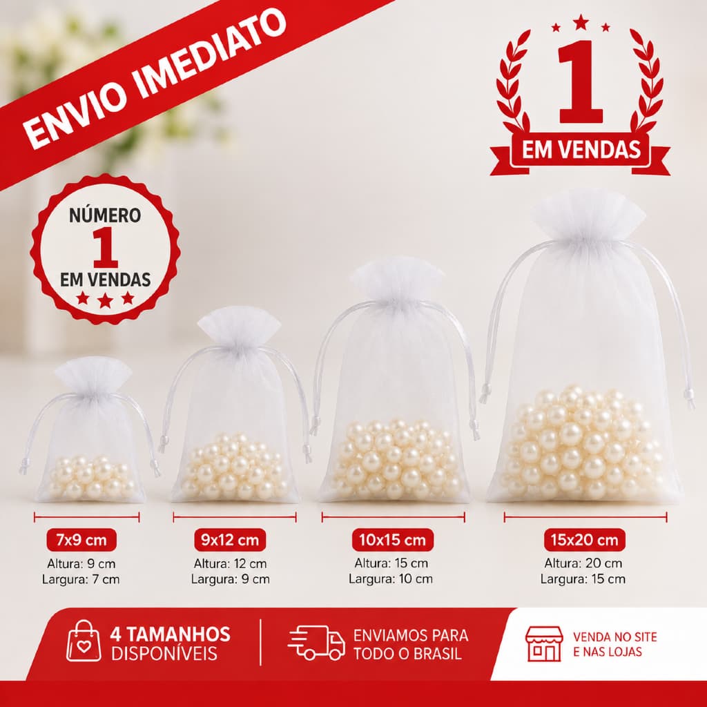 Kit 10/50/100 Un Saco Saquinho Organza Tule Saquinho 7x9 9x12 10x15 15x20 Branco Festa Casamento Lembranças Infantil