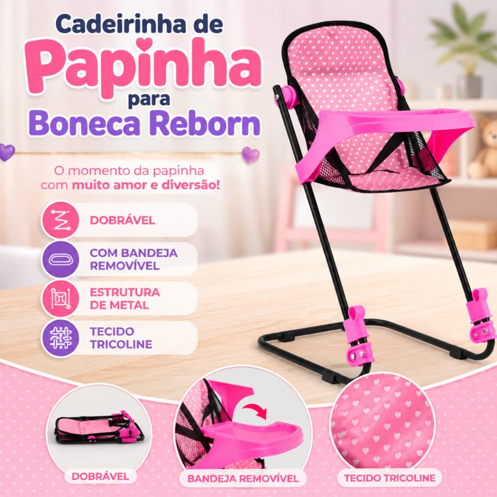 Brinquedo infantil Cadeirinha De Alimentação Papinha Pra Boneca Baby Alive Rosa