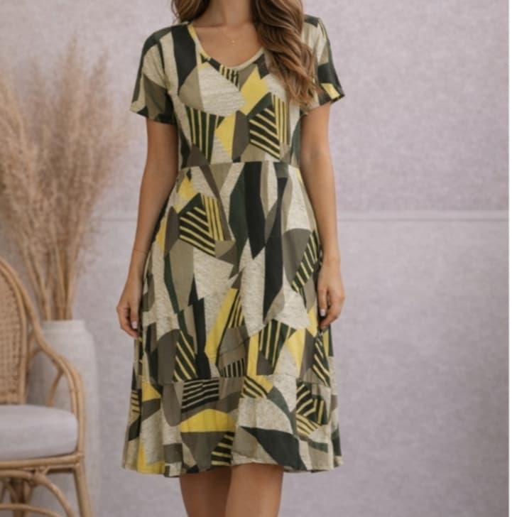 Vestido Feminino Estampado Verde tecido visco Lycra  Tamanho que veste do M ao GG