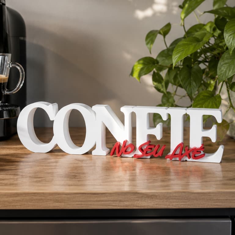 Letreiro Decorativo - CONFIE NO SEU AXÉ - Produzido em Plástico - Preto / Branco