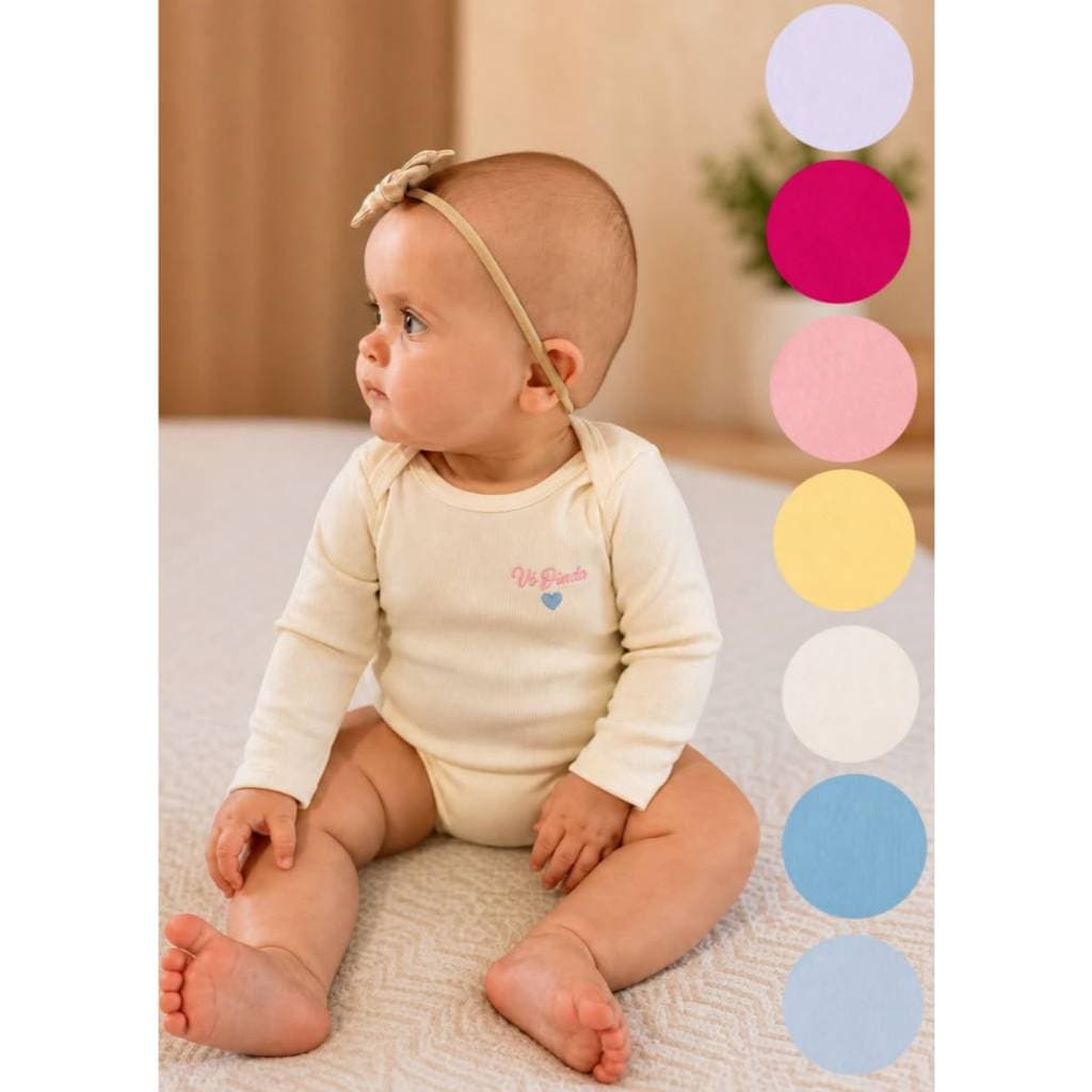 Kit 3 Body Bebê Manga Longa Ribana Premium Menina P ao 3 Cores Sortidas