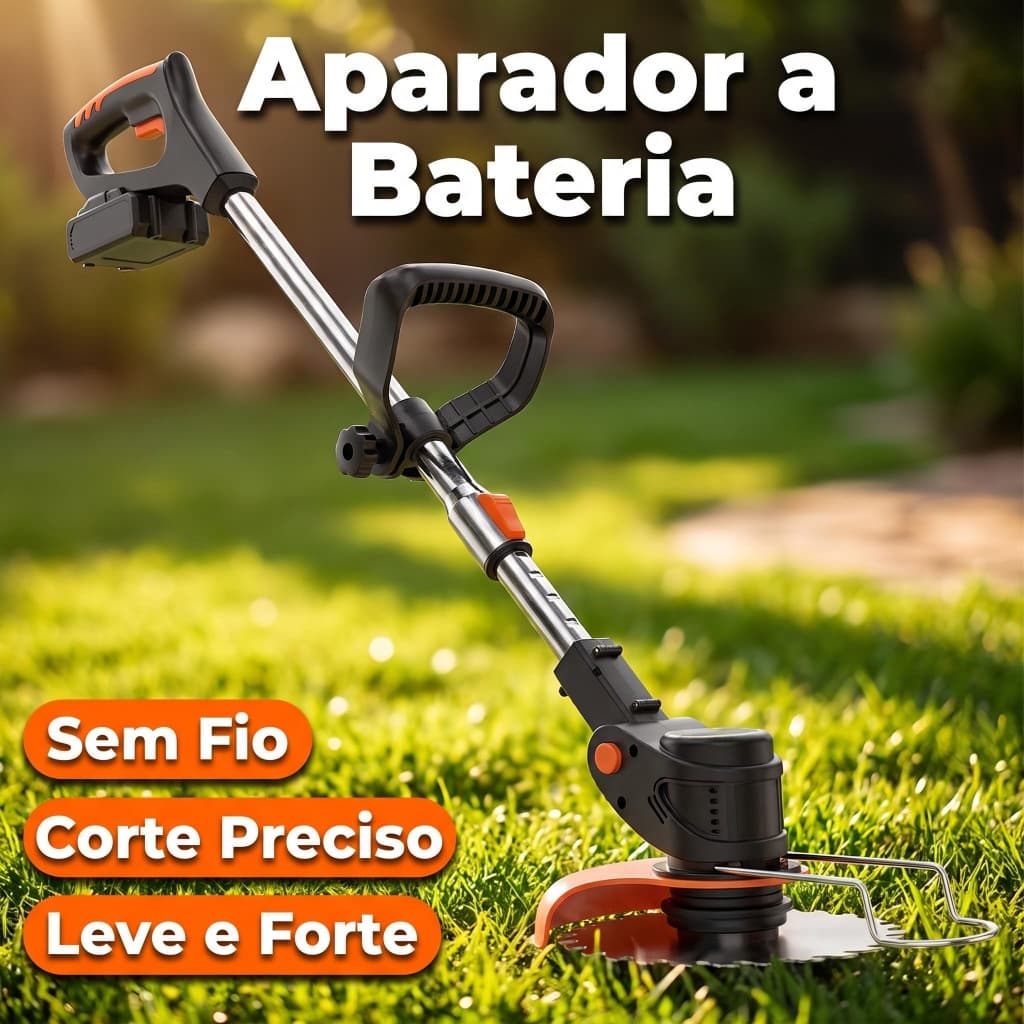 Rocadeira Eletrica A Bateria 48V Cortador De Grama Haste Ate 120cm 2 Baterias Laminas Bivolt Preto ou Amarelo