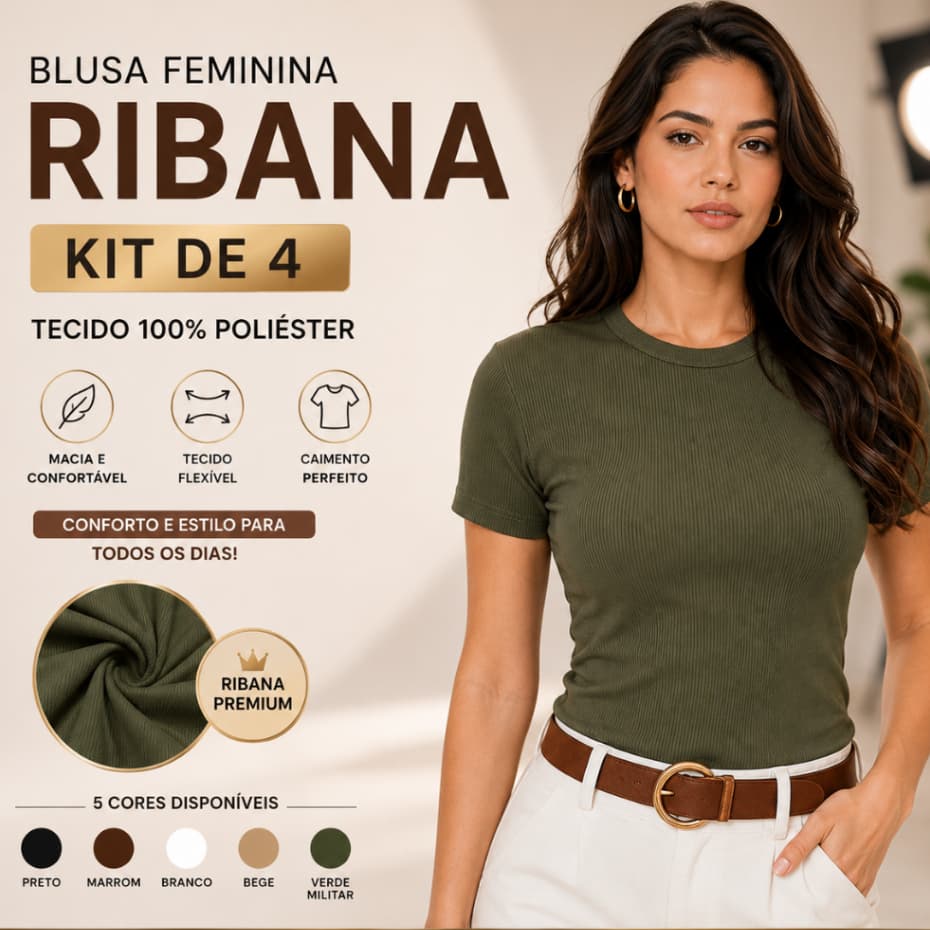 Kit 4 Blusas Femininas Ribana Canelada Básica Manga Curta