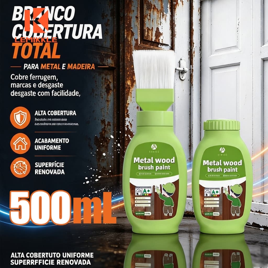 LEMIKKLE - Esmalte Sintético Fosco 500 mL – Base Solvente, Fácil Aplicação e Proteção, MDF, Madeira e Metal