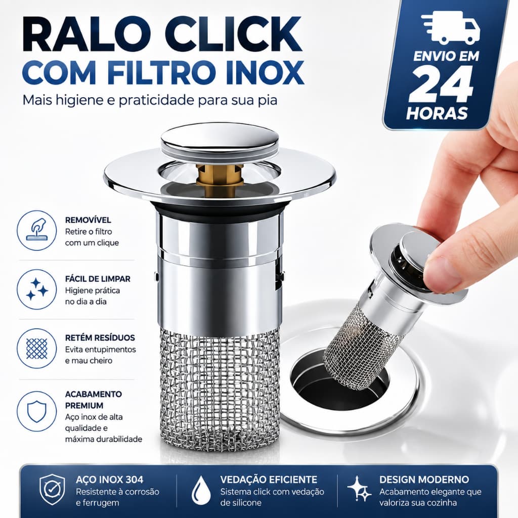 Ralo Filtro Protetor Válvula de Pia Pop-Up com Filtro Anti-Entupimento para Banheiro Inteligente Inox