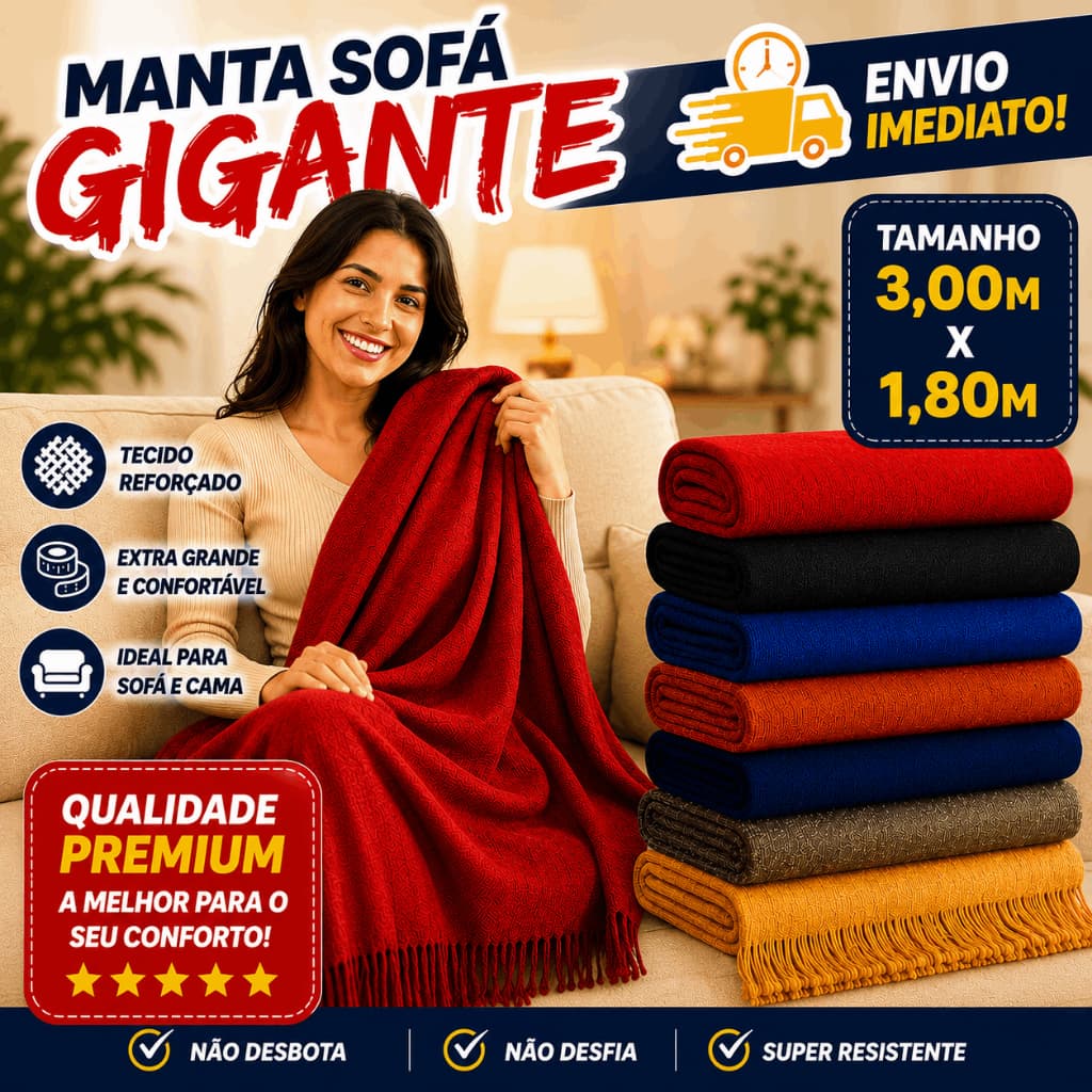 Manta De Sofá e Cobertor  Artesanal King Gigante 3,00 x 1,80 100% Algodão Protetor Decoração Prime