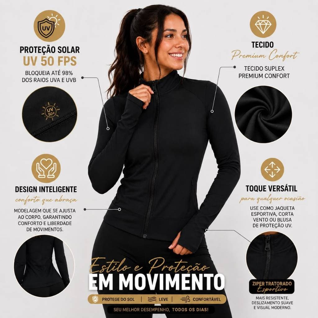 Kit 2 Jaqueta Esportiva Feminina Com Zíper Slim Fit Respitravel Academia Yoga Passeios ao Ar Livre Furo Dedo
