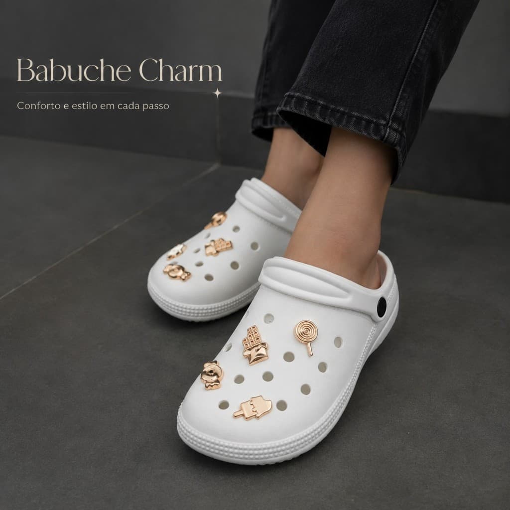 Chinelo Babuche EVA Leve Confortável Antiderrapante Primeira Linha Decorado Botons Nuvem Pingentes