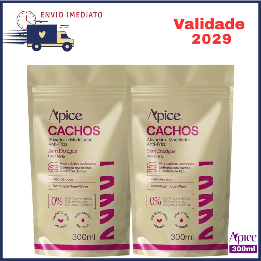 Kit 2x Refil Ativador e Modelador de Cachos 300ml Apice Cosméticos Creme de Hidratação para os cabelos Cacheados