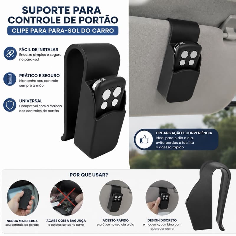 Suporte para Controle de Portão – Clipe para Para-sol do Carro