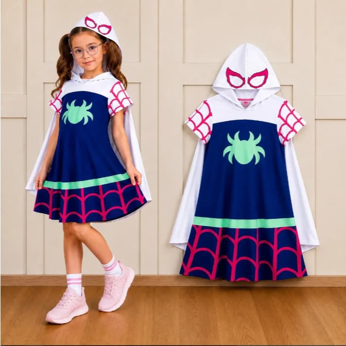 Fantasia Infantil Mulher Aranha Capa Capuz Mascara Homen_Aranha