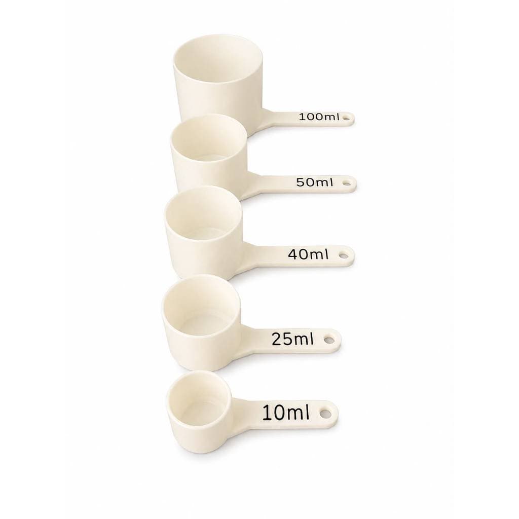 Kit 5 Medidores Dosadores 10ml 25ml 40ml 50ml e 100ml – Colher Medidora para Cozinha